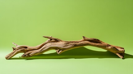 Fototapeta premium Curved driftwood sculpture on a green backdrop