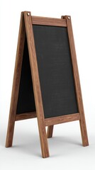 Blank Chalkboard Sandwich Board Sign Mockup Standing on White Background Studio Shot for Restaurant Menu Promotion