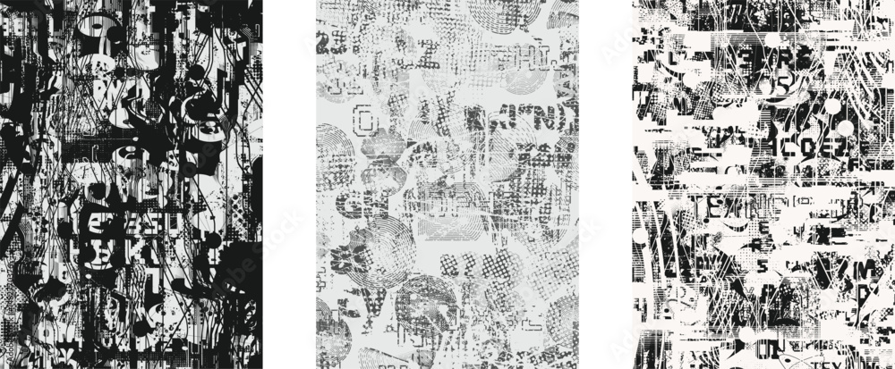 Poster Glitch distorted geometric shape . Noise destroyed logo . Trendy defect error shapes . Glitched frame .Grunge textured . Distressed effect .Vector shapes with a halftone dots screen print texture.