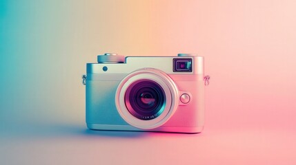 metallic finish, placed against a soft gradient background, with its lens focused for capturing precious moments