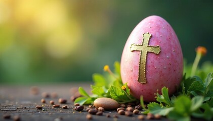 Decorated Easter egg with subtle cross design, signifying Christian Easter celebration , Christian symbol, eggs, design