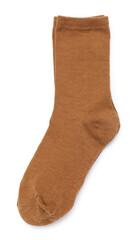Pair of brown socks isolated on white, top view