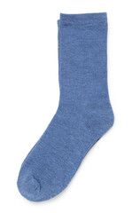 Pair of blue socks isolated on white, top view