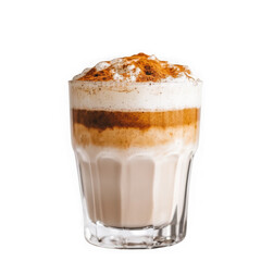 Layered coffee drink in glass on transparent background