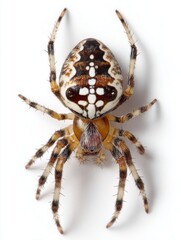 European garden spider Araneus diadematus close-up macro shot against white background studio lighting detail