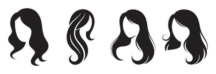 Various Girl Hairstyle Collection. Hair silhouette vector. Women side face with hair care icon. Illustration eps 10