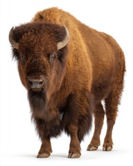 Fototapeta premium Majestic American bison standing tall isolated on white background studio shot wildlife animal portrait