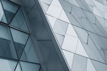 Obraz premium Modern architecture featuring geometric shapes and glass panels in a contemporary design building exterior detail