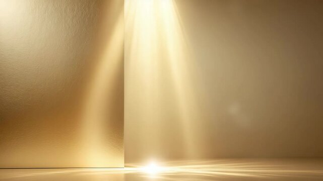 Beam of light on gold foil metal wall featuring abstract design