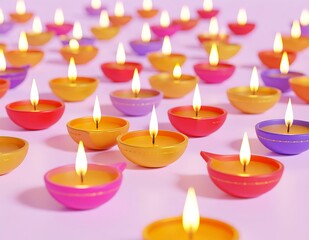 Colorful Diwali Diyas, Festive Lights, Illuminated Candles, Indian Tradition