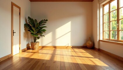 Warm, rich brown hardwood flooring in a sunlit room , wooden floor, warm, wood floor