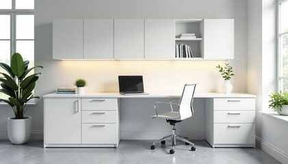 Modern white cupboard office furniture with sleek design and ample storage , tidy, closet, furniture