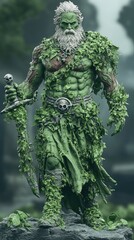Powerful, mossy figure with a sword