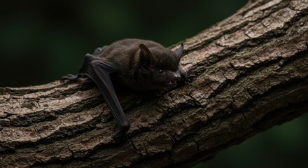Obraz premium Nocturnal Bat Resting on Tree Branch