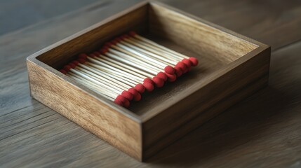 matchbox tray featuring a sleek exterior, smooth edges, and neatly packed wooden matches for an elegant presentation.