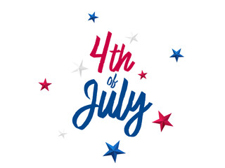 4th of July text, Fourth July typography lettering isolated