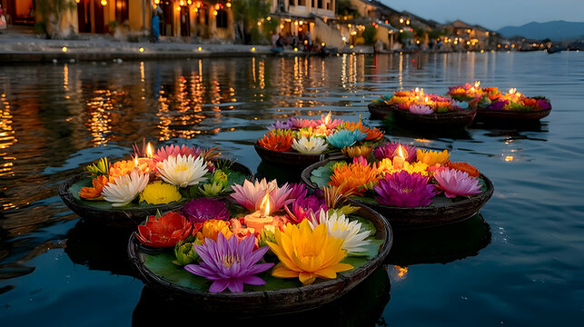 Enchanting Night in Hoi An: Floating Lotus Lanterns on the Thu Bon River