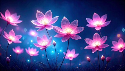 Enchanted Glowing Flowers in a Mystical Night Garden