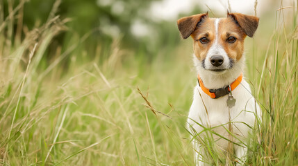 large portrait of Jack Russell Terrier dog on a green summer background :