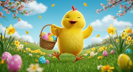 Easter Chick Carrying Easter Eggs