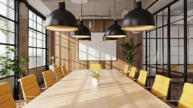 Empty modern office meeting room in slow motion