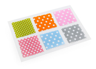 Samples of fabrics with polka dot pattern isolated on white