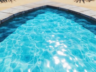 Obraz premium Serene turquoise pool water reflecting sunlight near a sandy beach Ideal for summer vacation and relaxation themes