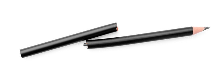 One broken graphite pencil isolated on white, top view