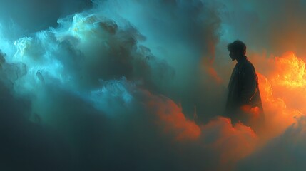 Obraz premium Solitary Figure Amidst Celestial Cloudscape
