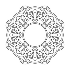 Dreamlike Floral Rings Mandala in Black and White Coloring Book Page
