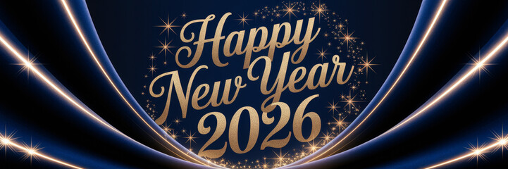 Glamorous Sparkling New Year 2026 Design with Curtains