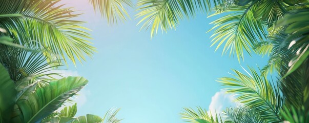 Fototapeta premium A vibrant tropical frame of palm leaves, isolated perfectly, ideal for creative natural-themed and exotic vacation projects.