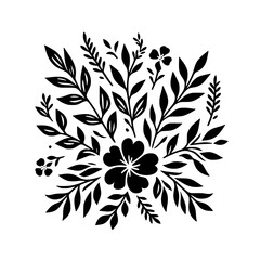 Fototapeta premium Elegant Black Floral Arrangement Silhouette on White Background