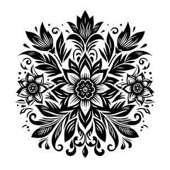 Ornate Floral Mandala Black and White Vector Design