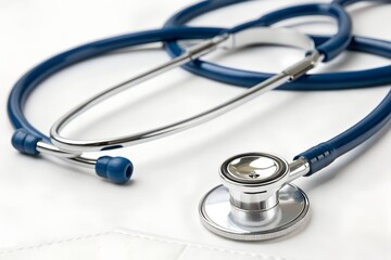 Stethoscope, 3d rendering blue stethoscope isolated on white background. Cartoon plastic style icon
