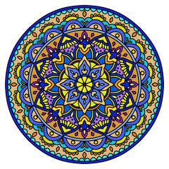 Mandala ornamental round ornament, Vector hand drawn doodle mandala. Ethnic mandala with colorful tribal ornament. Isolated. Bright colors., Ornate Circular Mandala Multicolored Designs , vintage