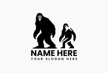 Simple vector outline of legendary Bigfoot walking in monochrome silhouette. Mythical beast logo design  