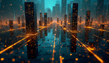 Naklejka premium Optical Rail Network in Future Cities