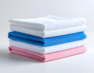 Colorful stack of clean folded towels in a neat pile