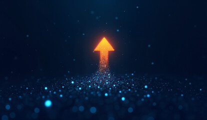 Arrow breaks through the particle background upwards