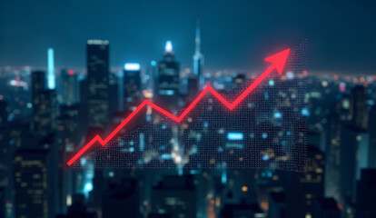 The rising arrow in urban night scenery