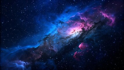 Fototapeta premium Drifting through the infinite sea of stars, a luminous nebula bursts into radiant hues of violet and blue. This breathtaking celestial scene captures the silent dance of creation unfolding in deep spa