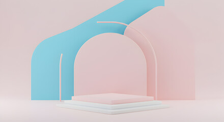 Abstract Geometric Composition With Pastel Colors Arches and A Stepped Platform For Product Display