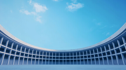Fototapeta premium Futuristic architectural design with an open sky and circular structure.
