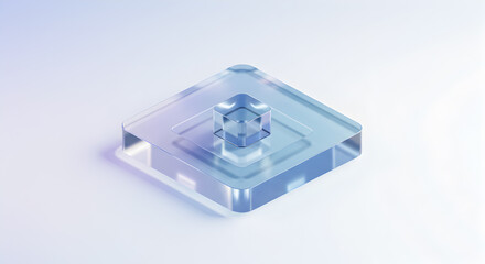 Abstract Glass Structure with Geometric Layers on a Gradient Background Reflecting Light