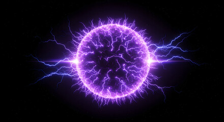 Abstract Glowing Energy Orb With Electrical Sparks Against Black Background
