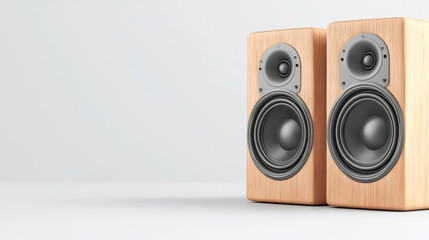 Stylish wooden speakers on a minimalist background for audio enthusiasts.