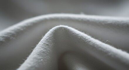 Close-Up Photography of Soft White Fabric Texture, Detailed View of Wrinkled Cotton Material, Smooth Surface with Subtle Light and Shadow