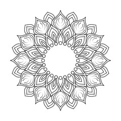 Ornamental Persian Style Mandala in Black and White Coloring Book Page