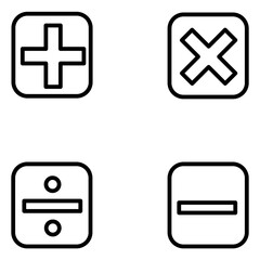 Vector illustration of set of mathematical symbols. Calculations and mathematical operations. Basic operations with numbers